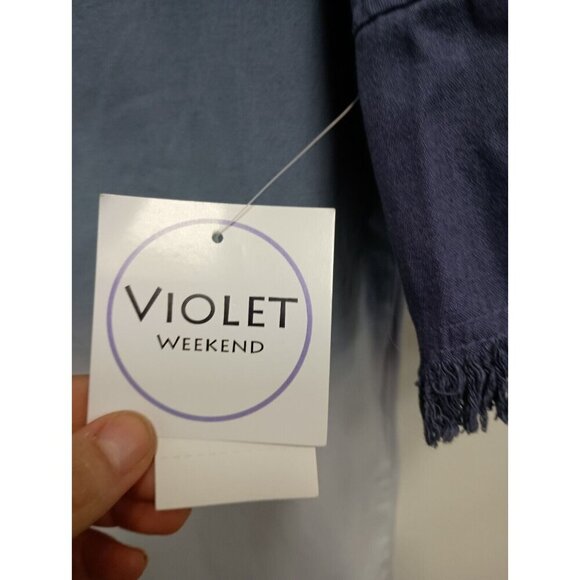 Violet Weekend Womens Shift Dress Medium Ivory Midnight Ombre Bell Sleeve BOHO - Picture 2 of 11